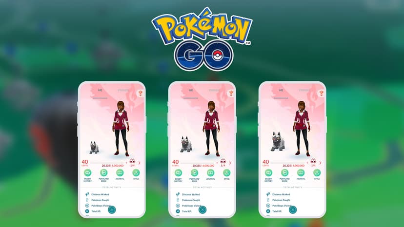Pokémon GOのプロフィール画面が3つ並んだ、相棒ポケモンの大きさ比較イメージ