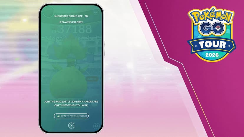 Pokémon GO公式サイト「Community Update: Mega Evolution」記事より、スーパーメガレイドの参加画面(推奨人数20人と表示されたレイドロビー)